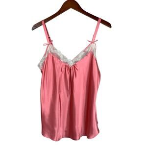 Oscar de la Renta Pink Label Cami Top Satin Lace Trim Bows Women's L